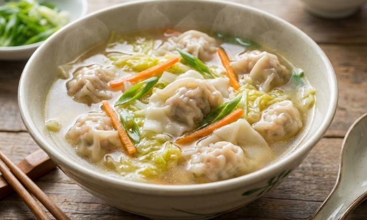 ニラ豚水餃子の中華風スープ