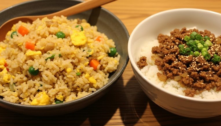 餃子の具の余りがチャーハンやそぼろ丼もあっという間