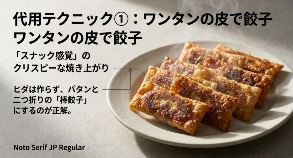 ワンタンの皮で餃子の代用