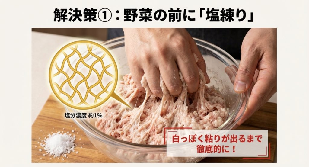 パサパサな仕上がりを防ぐ肉汁を出すための塩練り