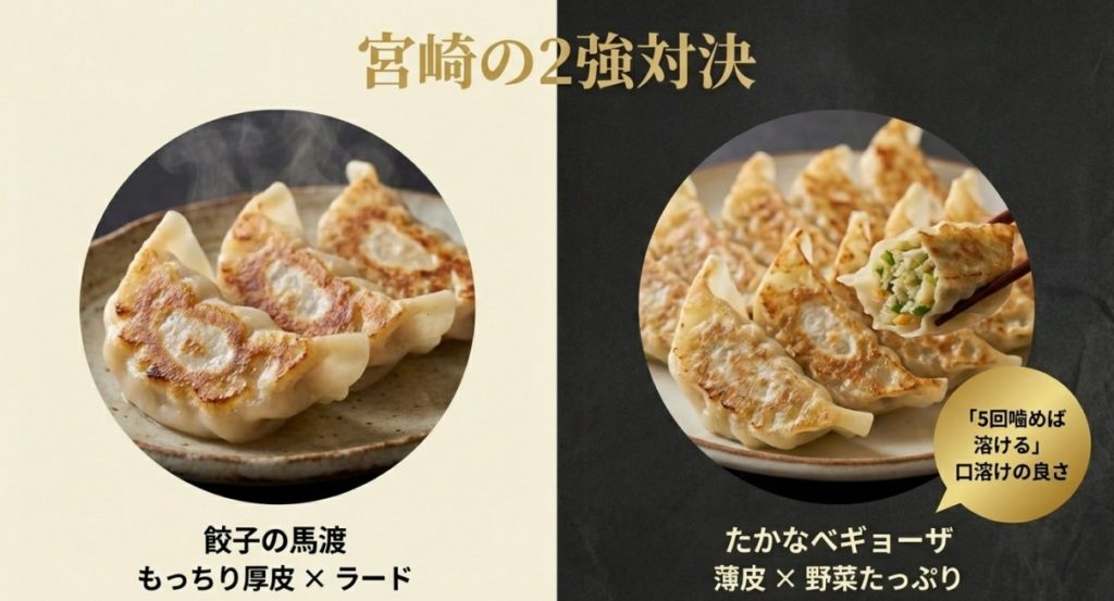 餃子の馬渡やたかなべギョーザなど宮崎勢の台頭を示す画像。